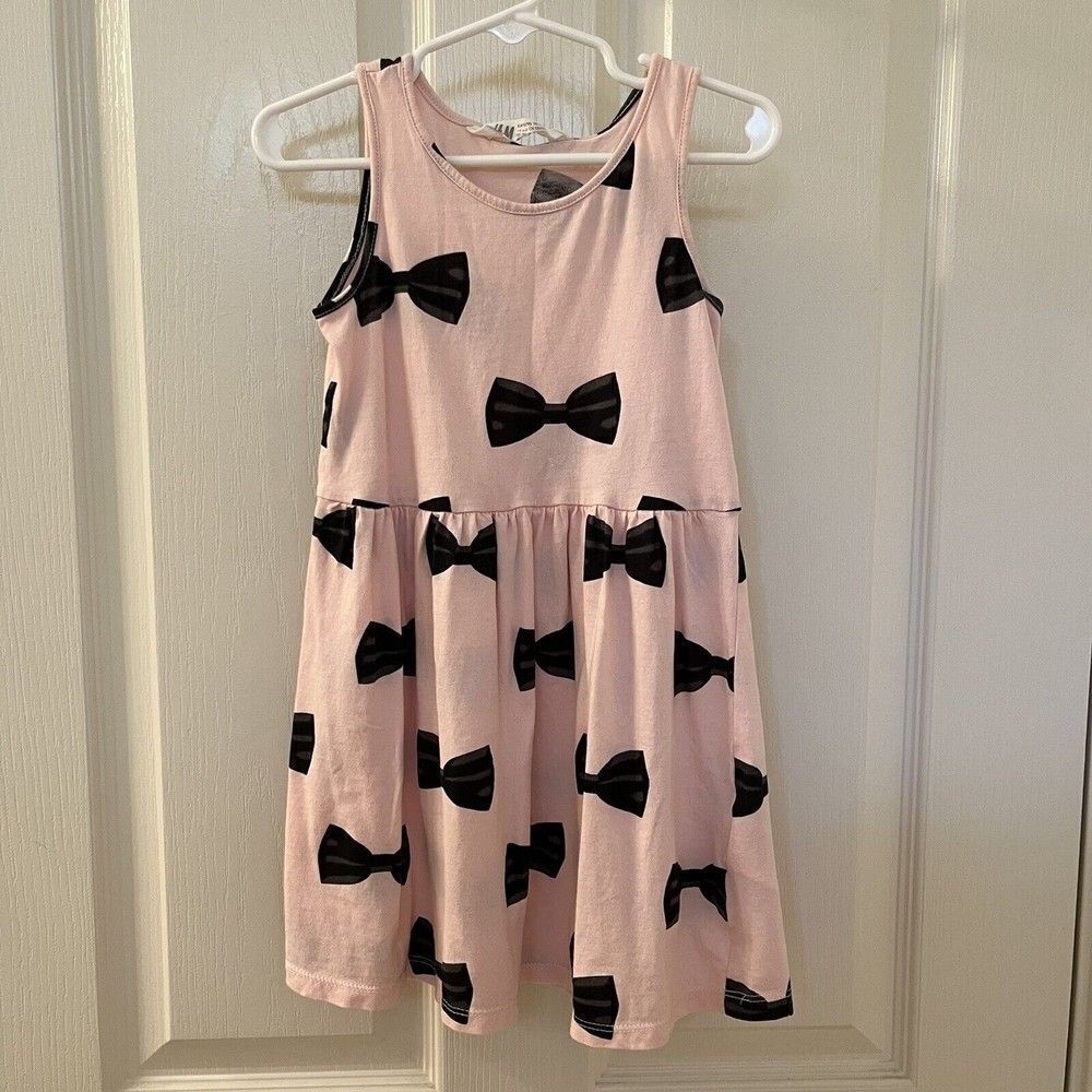H&M Black Bow Tank Dress Pink Girls Size 4-6 yrs